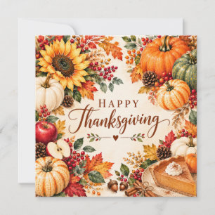Aquarell Thanksgiving Ernte Herbst Kürbis Feiertagskarte