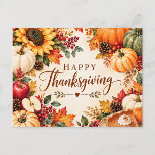 Aquarell Thanksgiving Ernte Herbst Kürbis  Feiertagspostkarte