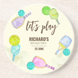 Aquarell-Thema Pickleball-Sport Geburtstagsfeier Getränkeuntersetzer