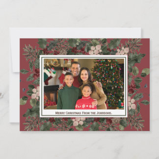 Aquarell Tiefburgunder-Foto-Weihnachtskarte Einladung
