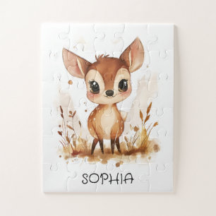 Aquarell-Tier personalisierter Hirsch Kinder-Gebur Puzzle