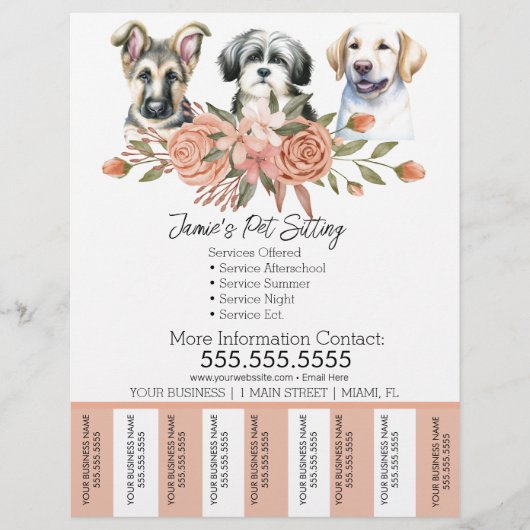 Aquarell-Tiergeschäft-Hund-Abriss-Streifen Flyer (Vorne)