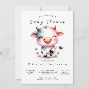 Aquarell Tierhappy Cow Baby Dusche Einladung