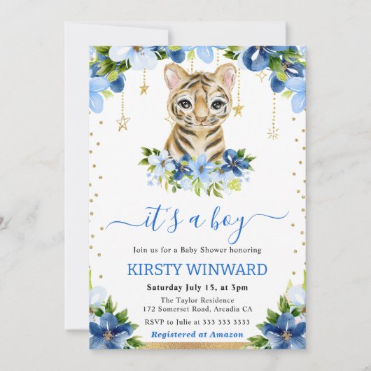 Aquarell Tiger Cub Boy Baby Dusche Einladung (Vorderseite)