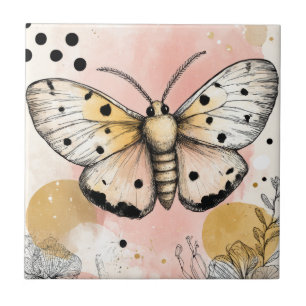 Aquarell-Tiger-Nachtschmetterling Rosa Gold Boho-K Fliese