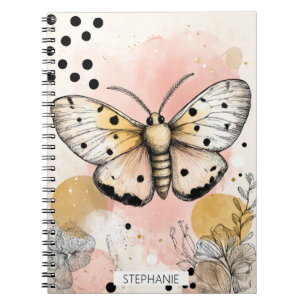 Aquarell-Tiger-Nachtschmetterling Rosa Gold Boho-K Notizblock