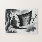 Aquarell-Tintenstift eines Wikinger-Drachenschiffs Puzzle (Horizontal)