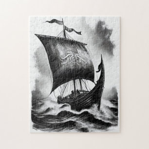 Aquarell-Tintenstift eines Wikinger-Drachenschiffs Puzzle