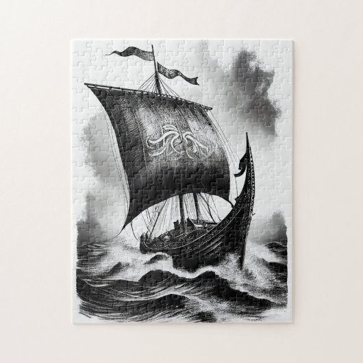 Aquarell-Tintenstift eines Wikinger-Drachenschiffs Puzzle (Vertikal)