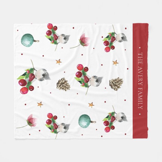 Aquarell Titmouse Christmas Design Fleecedecke (Vorderseite (Horizontal))