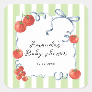 Aquarell-Tomaten-Baby-Party Quadratischer Aufkleber
