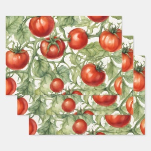 Aquarell-Tomatenranken-Muster Botanischer Garten Geschenkpapier Set