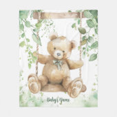 Aquarell-Töne Grün Teddybär Fleecedecke (Vorderseite)