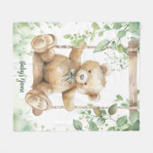 Aquarell-Töne Grün Teddybär Fleecedecke (Vorderseite (Horizontal))