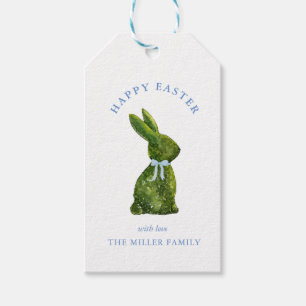 Aquarell-Topiary-Hase Frohe Ostern Geschenkanhänger
