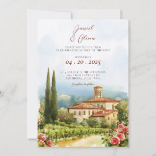 Aquarell Toskana Italien Ziel Hochzeit Einladung