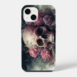 Aquarell-Totenkopf-Grunge-Ästhetik-Blumen-Kunstwer iPhone 14 Hülle