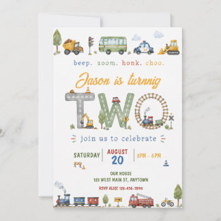 Aquarell-Transport-Kinder 2. Geburtstag Einladung