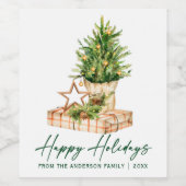 Aquarell Tree Calligrafy Ink Script Holiday Weinetikett (Einzelnes Label)