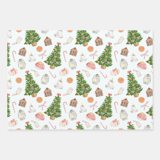 Aquarell Treegeschenke Süßigkeiten Cane Weihnachts Geschenkpapier Set (Vorderseite 3)