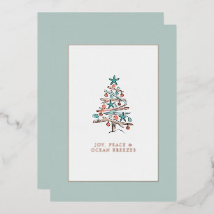 Aquarell-Treibholz-Baum-Familien-Weihnachten Folien Feiertagskarte