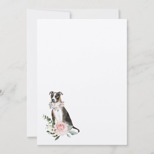 Aquarell Tricolor Pitbuli Pet Blütenrosa Rose Einladung (Rückseite)