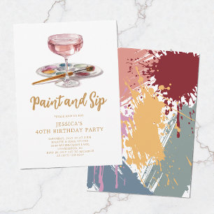 Aquarell-Trink-Paint-und-Sip-40.-Geburtstagsfeier Einladung