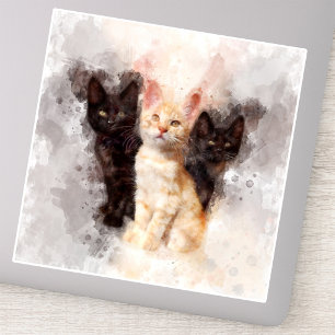 Aquarell-Trio aus süßen schwarzen und orangefarben Aufkleber