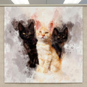 Aquarell-Trio aus süßen schwarzen und orangefarben Poster