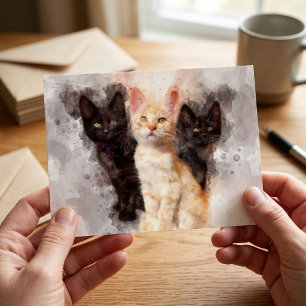Aquarell-Trio aus süßen schwarzen und orangefarben Postkarte