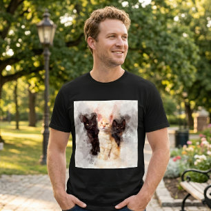 Aquarell-Trio aus süßen schwarzen und orangefarben T-Shirt