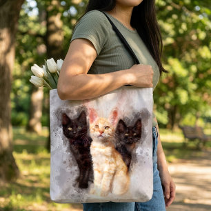 Aquarell-Trio aus süßen schwarzen und orangefarben Tasche