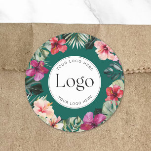 Aquarell-Tropen-Blumen-Botanik-Logo-Produkt  Runder Aufkleber