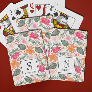Aquarell-Tropen-Blumenmuster mit Monogramm Spielkarten