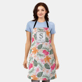Aquarell-Tropen-Blumenmuster-Monogramm & Name Schürze (Getragen)