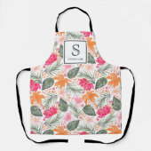 Aquarell-Tropen-Blumenmuster-Monogramm & Name Schürze (Vorderseite)