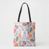 Aquarell-Tropen-Blumenmuster-Schick-Monogramm Tasche (Vorderseite)