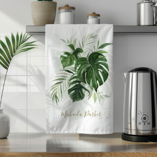 Aquarell-Tropenblätter-Grün-Personalized Geschirrtuch
