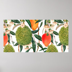 Aquarell-Tropenmuster, Durianfrucht, Mango o Poster