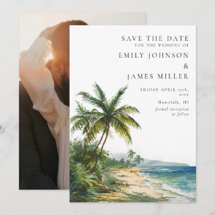 Aquarell-Tropenpalmen-Strand-Foto-Hochzeit Save The Date