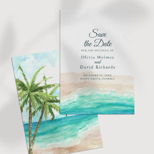 Aquarell-Tropenstrand mit Palmen Save The Date