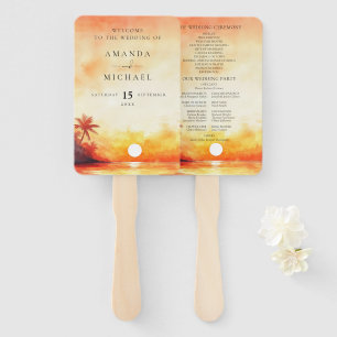Aquarell-Tropenstrand-Sonnenuntergang-Hochzeitspro Fächer