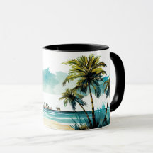 Aquarell-Tropenstrand-Tasse 