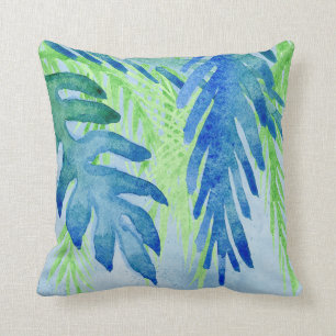 Aquarell Tropical Blätter Beach Blue Green Kissen