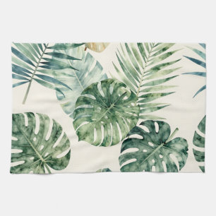 Aquarell-Tropische-Blätter-Monstera-Palm-Muster Geschirrtuch