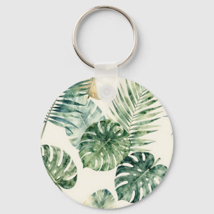 Aquarell-Tropische-Blätter-Monstera-Palm-Muster Schlüsselanhänger