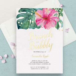 Aquarell-Tropische-Blumen-Brautparty Folieneinladung