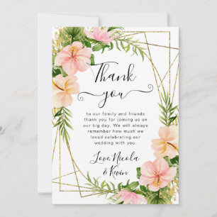Aquarell-Tropische-Blumen-Goldrahmen-Hochzeit Dankeskarte