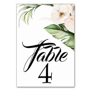 Aquarell-Tropische-Blumen-Orchideen und Palme Tischnummer