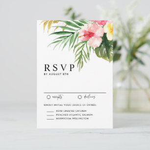 Aquarell-Tropische-Blumen-und-Grün-Hochzeit RSVP Karte